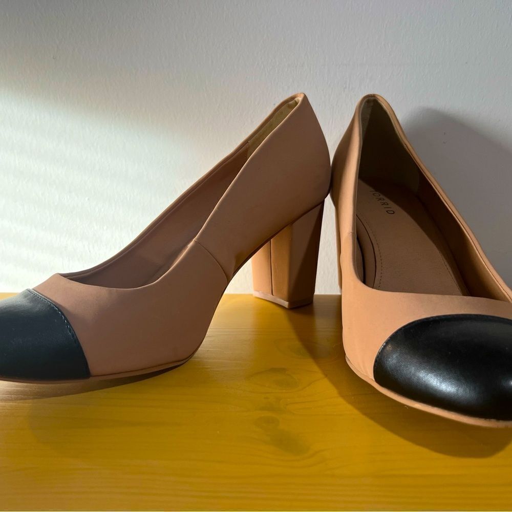 Torrid Beige and Black Block Heels Size 10.5